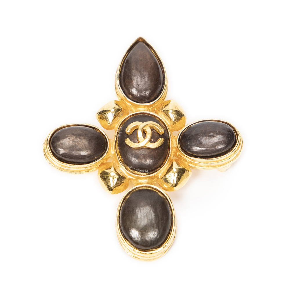 Chanel CC Stone Cross Brooch